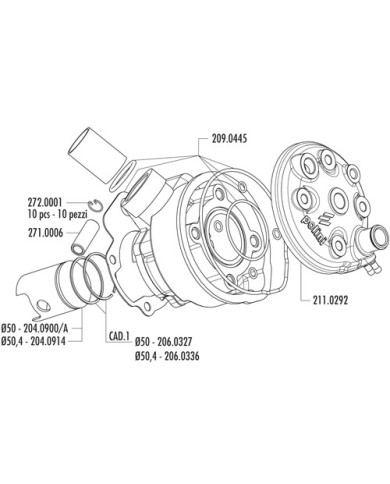 KIT GRUPPO TERMICO CILINDRO POLINI AM345 AM6 ø50 76 CC MOTORI MINARELLI