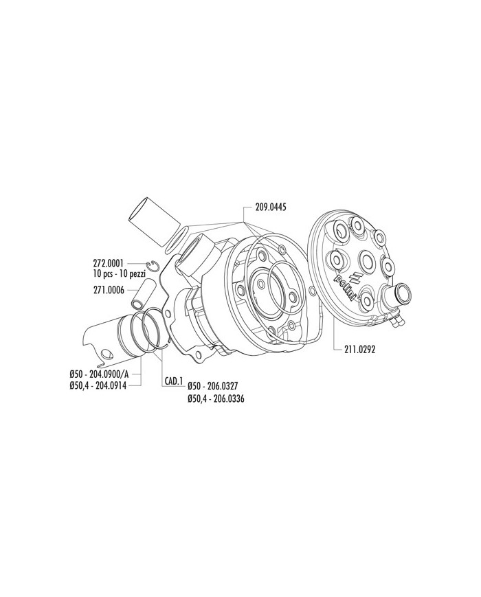KIT GRUPPO TERMICO CILINDRO POLINI AM345 AM6 ø50 76 CC MOTORI MINARELLI